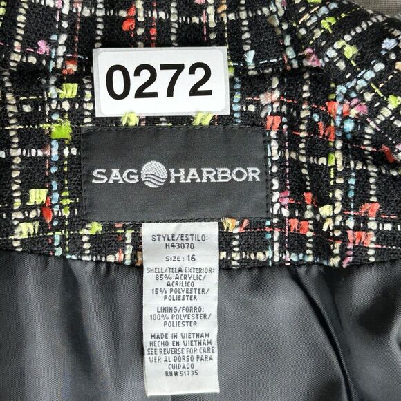 Vintage Sag Harbor Blazer Womens 16 Black Colorful Preppy Business Casual Jacket - Picture 14 of 14